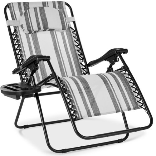 Best Choice Products - Oversized Zero Gravity Chair, Folding Outdoor Patio Recliner w/ Cup Holder - Gray Stripes-Front_Standard 