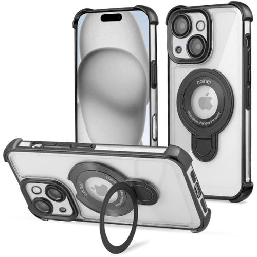  [DIS] Entronix Magnetic Case for iPhone 14 - Clear Back with Glossy Gripstand - Black