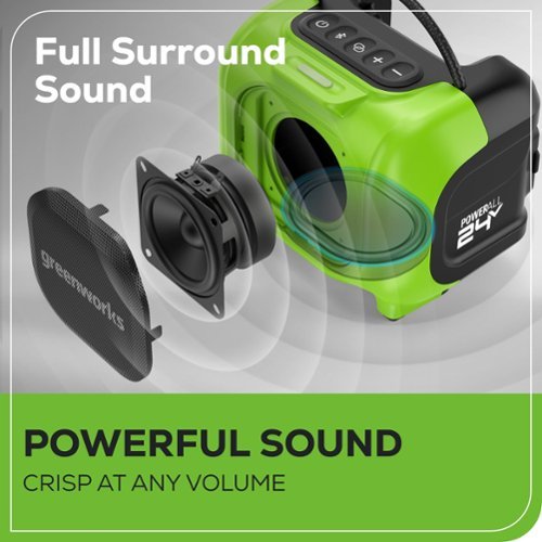 Greenworks 24 Volt Battery Powered Bluetooth Speaker with 2.0Ah Battery & Charger - Green WORLDWIDE DELIVERY