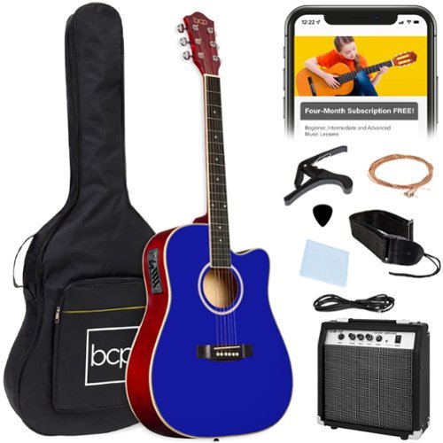 Best Choice Products - Beginner Acoustic Electric Guitar Starter Set 41in w/ Wood Cutaway Design, Gig Bag - Dark Blue-Front_Standard 