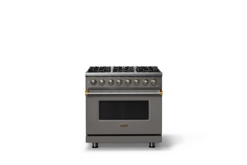 Viking - 36 in. Wide 6 Burner Pro 5 Series 5.6 Cu. Ft. Freestanding Sealed Dual Fuel Convection Range with Brushed Brass Trim - Damascus Gray