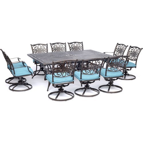 Hanover - Traditions 11-Piece Dining Set with Ten Swivel Rockers and an Extra-Long Dining Table - Alumicast/Blue