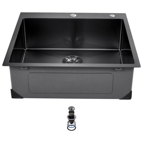 VEVOR - 25 inch Kitchen Sink Workstation, 304 Stainless Steel Top Mount Sinks, Drop-In Single Bowl Farmhouse Basin - Black-Front_Standard 