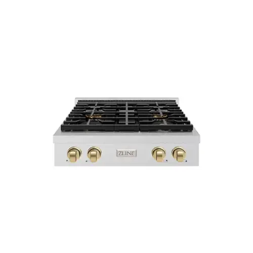 Front. ZLINE - ZLINE Autograph 30 in. Satin Steel Paramount Built-In Gas Cooktop w/ 4 DuoPro Burners and Bronze Accents (PSRTSZ-30-CB) - Stainless Steel.