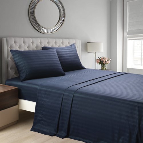 MarCielo - 4-Pieces Soft Striped Bed Sheets with 18 inches Deep Pocket - Navy-Front_Standard 