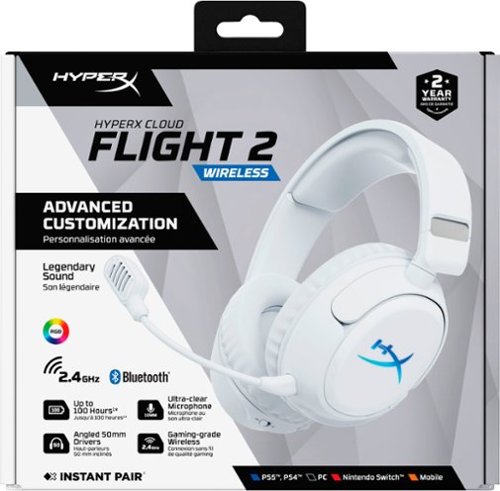 HyperX Cloud Flight 2 Wireless Gaming Headset for PC, PS5, PS4, Nintendo Switch, Mac, Mobile, and Bluetooth - White BUY IN HONG KONG