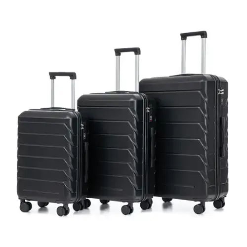 Front. Ecooso - 20"/24"/28" 3 pcs/set in ABS Spinner Wheel Luggage, Matching Color , With Combination Lock - Black.