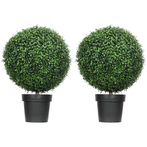 Homcom - Set of 2 Decorative Artificial Plants, Topiary Ball-shaped Boxwood Trees in Pot for Home Indoor Outdoor Decor - Green-Front_Standard 