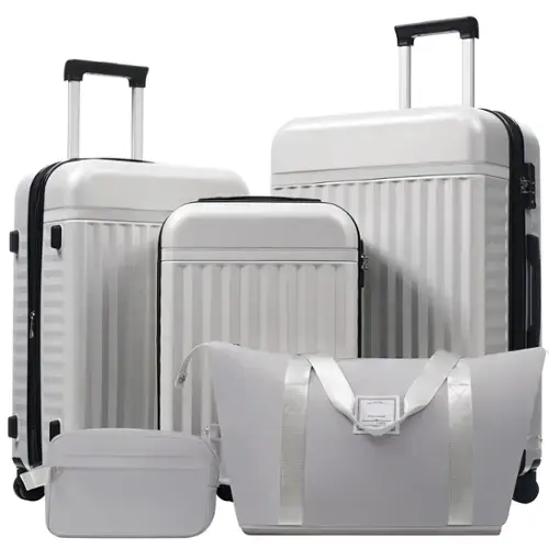 Front. Ecooso - Luggage Set 5 Piece, Hardside Carry on Suitcase , Expandable Luggage with Travel Bags Spinner Wheels TSA Lock - Grey+White.