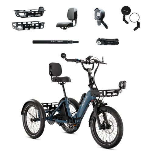 Lectric eBikes - XP Trike2 750 Foldable eBike (Max 70mi./17mph) +Cargo Package,Seat, Seat Post, Headlight, Mirrors, & Lock - Dusk Blue