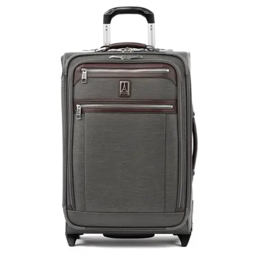 Front. Travelpro - Travelpro Platinum Elite Softside Expandable 22" Carry On Spinner - Vintage Grey.