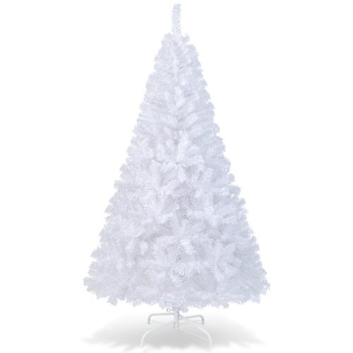 Ecooso - 6ft Artificial Christmas Tree with Metal Legs for Modern Indoor Holiday Setup - White-Front_Standard 