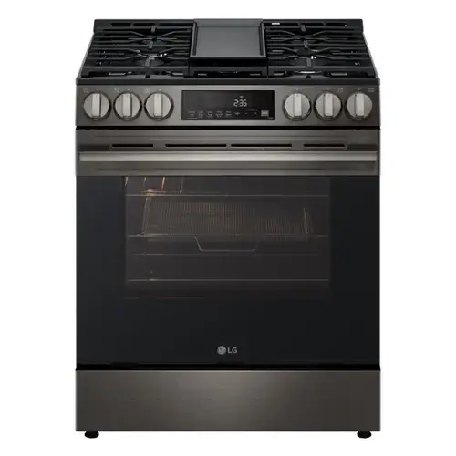 Front. LG - 5.8 Cu. Ft. Slide-In Gas True Convection Smart Range with EasyClean, Air Fry and Premium Handle - PrintProof Stainless Steel.
