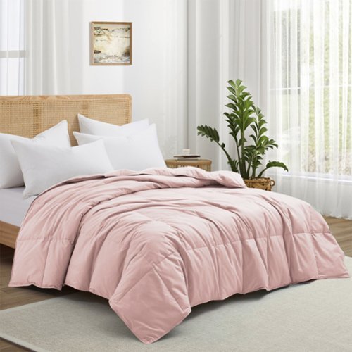 Puredown - Luxurious 300TC 100% Organic Cotton Down Feather Fiber Comforter, Full/Queen - Pink-Front_Standard 