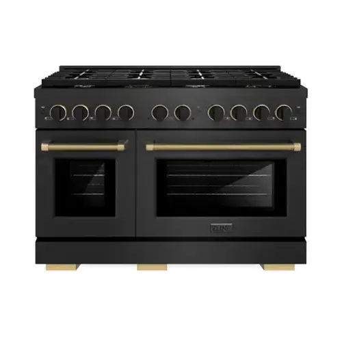 Front. ZLINE - Designer 48 in. 6.7 cu. ft. Freestanding Paramount Dual Fuel Range in Black Satin Steel with Black and Bronze Accents - Black Satin Stainless Steel.