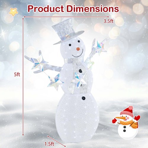 Costway 5 FT Lighted Snowman with Hat Scarf & Stars Zip Ties