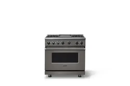 Front. Viking - 36 in. Wide 4 Burner Freestanding 7 Series Dual Fuel Self-Clean Range - Damascus Gray.