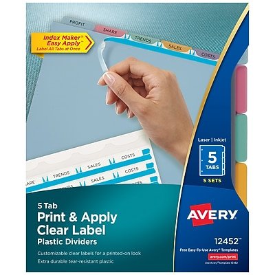 Avery - Index Maker Plastic Dividers with Print & Apply Label Sheets, 5 Tabs, Multicolor, 5 Sets/Pack - Translucent Multicolor - image 2