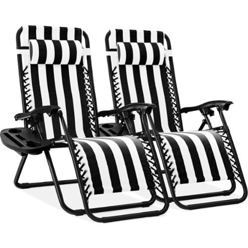 Best Choice Products - Set of 2 Zero Gravity Lounge Chair Recliners for Patio, Pool w/ Cup Holder Tray - Black Striped-Front_Standard 