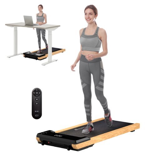 Soozier - Wood Walking Pad, 2.5HP Under Desk Treadmill with Remote Control, Transport Wheels and LED Display - Black and Natural-Front_Standard 