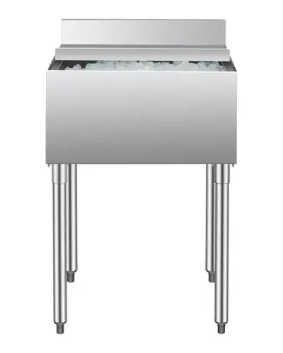 Front. VEVOR - Commercial Ice Bin, 61 L Underbar Ice Bin, 24 x 19 x 37 in Stainless Steel Ice Chest with Sliding Lid, Bottle Holders - stainless steel color.