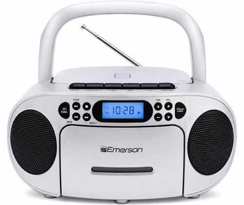 Emerson - Portable CD Player Boombox with Cassette Player Combo, Tape Recorder, AM/FM Radio, AUX Input, (EPB-3003 - Gray-Front_Standard 