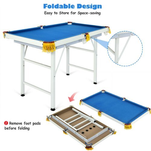 Costway 47'' Folding Billiard Table Pool Game Table for Kids w/ Cues & Chalk & Brush Blue - Blue HOW TO BUY