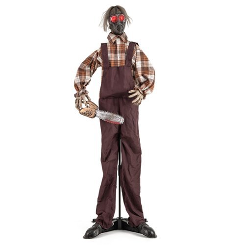 Costway Halloween Animatronic Shaking Haunted Man w/ Chainsaws Life Size Scary Bio-Human - Brown