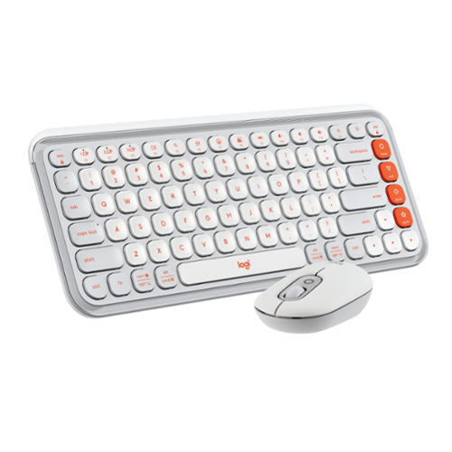 Logitech - POP ICON COMBO Compact TKL Bluetooth Keyboard and Mouse Bundle with Programmable Quiet Keys and Buttons - Off-white & Orange