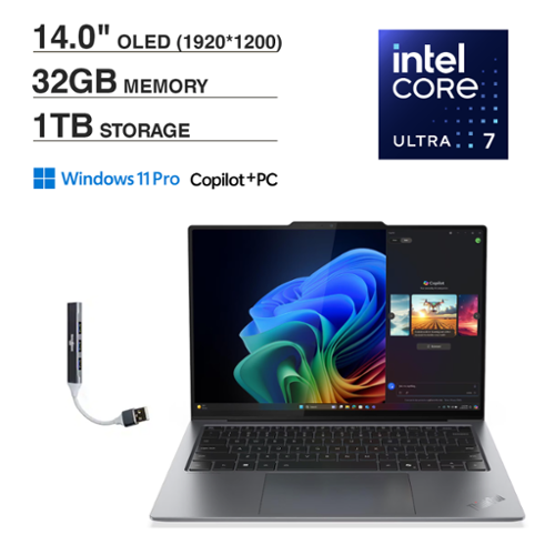 Lenovo - ThinkPad Laptop (Ultra 7-258V, 32GB, 1TB PCIe SSD, 14.0 OLED WUXGA (1920x1200), Intel Arc 140V, Win 11 Pro) - Gray-Front_Standard 