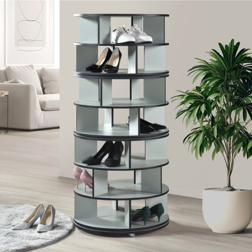 Kings Brand Furniture - 7-Tier Rotating Shoe Rack, 360° Revolving Lazy Susan Spinning Shoe Rack Tower Storage Organizer - Green-Front_Standard 