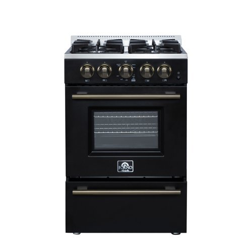Forno Appliances - Breno 2.3 Cu. Ft. Freestanding Gas Range with Antique Brass Accents - Black