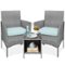 Best Choice Products - 3-Piece Outdoor Wicker Conversation Patio Bistro Set, w/ 2 Chairs, Table - Gray/Pastel Blue-Front_Standard
