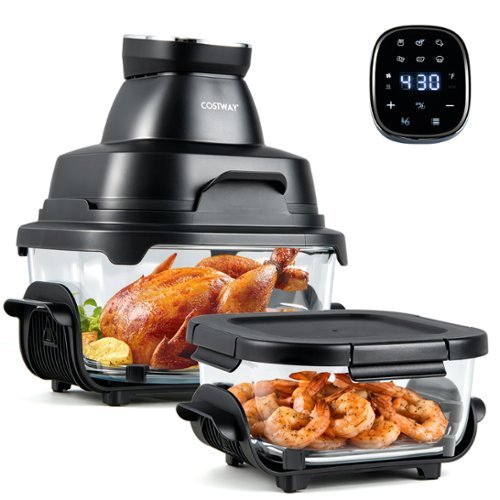 Costway - 6-in-1 Portable Glass Air Fryer, 4.4QT & 1.8QT Dual Glass Containers with Lids - Black-Front_Standard 