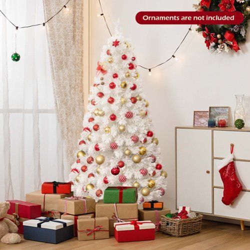 Costway - 6 FT Pre-Lit Christmas Tree Fiber Optic Snow-Flocked with 220 Lights & Branch Tips - White