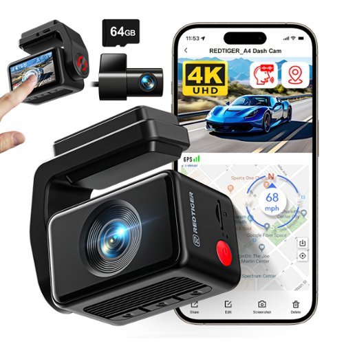REDTIGER - A4 2" Touch Screen 4K Dash Cam , 64G , 5.8GHz WIFI - Black-Front_Standard 