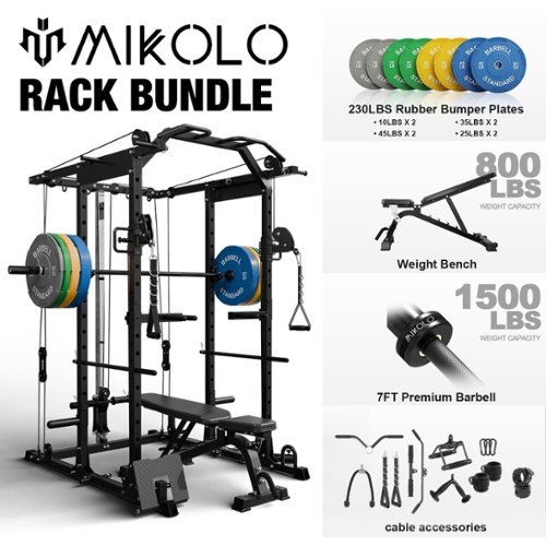 Mikolo - Power Rack Cage, 1500 lbs Weight Rack with Cable Crossover Machine, Multi-Function Squat Rack - Black-Front_Standard 