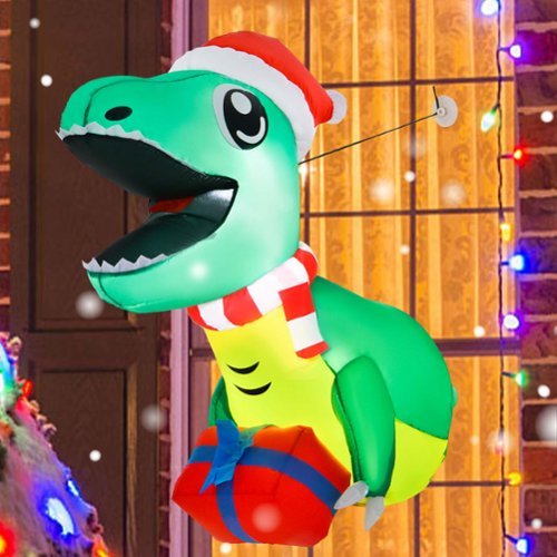Costway Christmas Inflatable Dinosaur Broke Out from Window Hanging Window Dinosaur