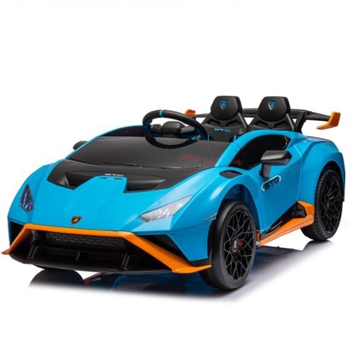 BreeBe - Lamborghini Huracan Sto 24V Kids Electric Ride-On Drift Car, 360° Spin, LED Lights, Music, USB, Foam Wheels, Age 3-8 - Blue-Front_Standard 