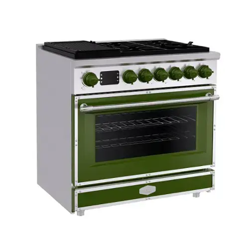 Front. Akicon - Akicon 4.2 Cu.ft Freestanding Gas Rapid Convection Range with 6 Sealed Burners and Cast Iron Grates in Avocado Green - Avocado Green.