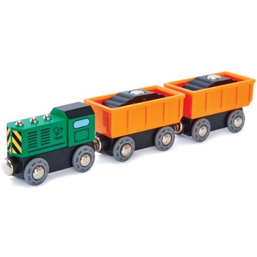 Hape - Hape: Diesel Freight Train- Green & Orange - 3pc Wooden Locomotive Toy, Ages 3+