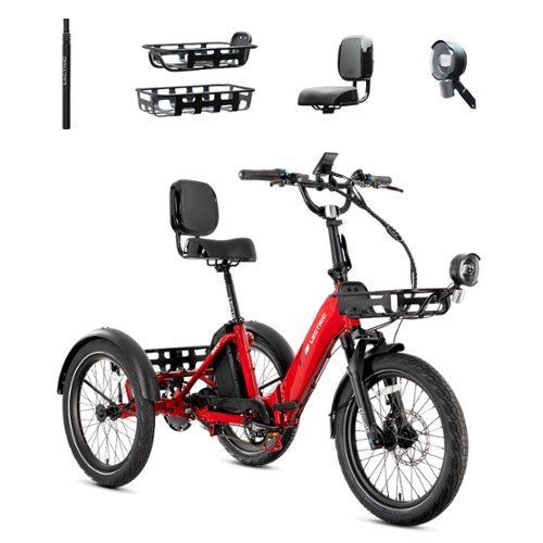 Lectric eBikes - XP Trike2 750 Foldable eBike (Max 70mi./17mph) +Cargo Package, Support Seat, Seat Post, & Elite Headlight - Phoenix Red