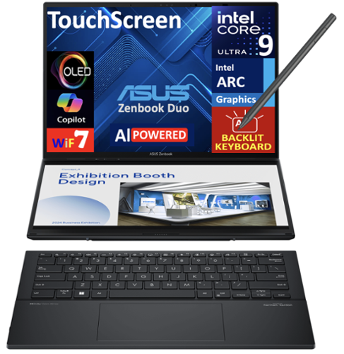 ASUS - Refurbished Excellent - Zenbook Duo 2-in-1 Laptop 14.0 2.8K Display (Ultra 9-285H, 32GB, 1TB SSD, Active Pen, Win 11 Pro) - Inkwell Gray-Front_Standard 