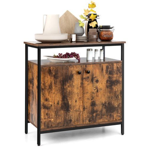 Costway Industrial 2-Door Buffet Sideboard Kitchen Cupboard Storage Cabinet with Open Shelf - Brown