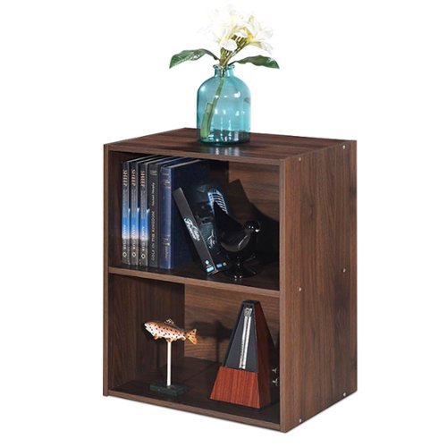 Costway 2 Tier Open Shelf Night Stand End Table Sofa Side Storage Display Furni - Walnut