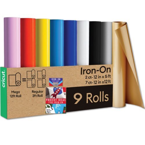 Cricut - Iron-On Rolls Bundle - 12 in x 144 in Rainbow Heat Transfer Vinyl, 9 Count-Front_Standard 