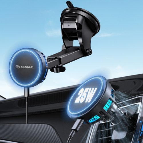 Esoulk - iPhone 17 Pro Max Magnetic Wireless Car Charger, 25W Qi2 Fast Charging Mount, MagSafe Compatible Air Vent & Windshield - Black-Front_Standard 