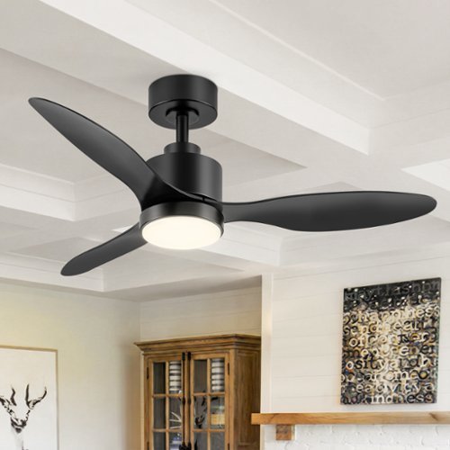 Breezary - 42" Modern Indoor Ceiling Fan, 3 ABS Blades, 6-Speed DC Motor, Remote Control, Timer, 5'' Downrod, Light/No Light Option - Black (With Light)-Front_Standard 