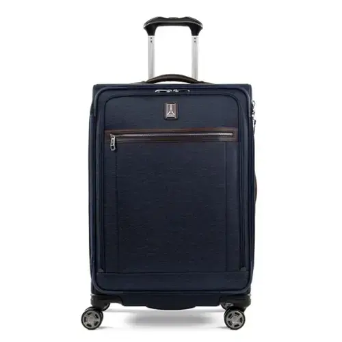 Front. Travelpro - Travelpro Platinum Elite Softside Expandable 25" Checked Spinner - True Navy Blue.