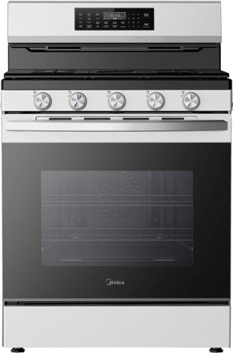 Midea - 30 in. Wide 6.1 cu. ft. 5-Burner Freestanding Gas Range with Sapphire Blue Interior, Self Clean, Air Fry, 18k Dual-Valve - Stainless Steel